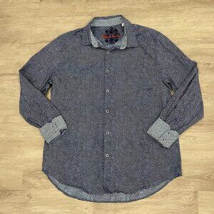 Robert Graham Classic Fit Mens Flip Cuff Button Up Shirt Blue Abstract Size L